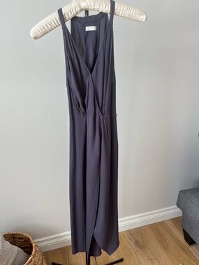 Gentle Fawn Timeless Midi Wrap Dress in Charcoal with Split Back US S